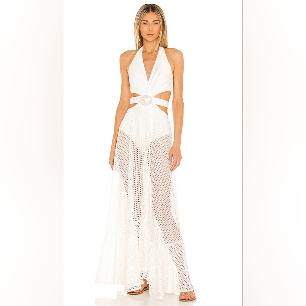 Patbo halter crochet dress size Small off white.